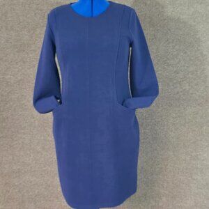 Boden Ingrid Jacquard Shift Dress Navy Long Sleeve Pockets NWT Size 10